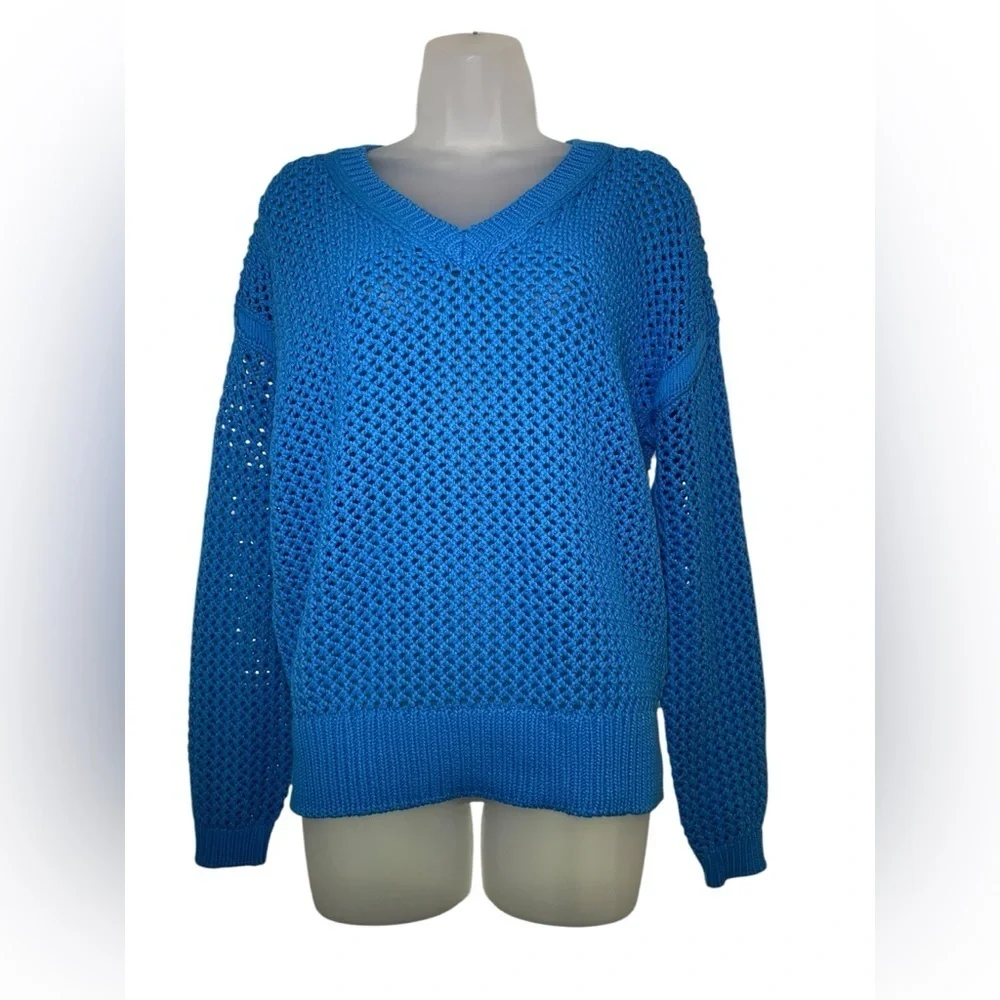 Equipment Tate Blue Open Stitch Cotton Sweater XL NWT